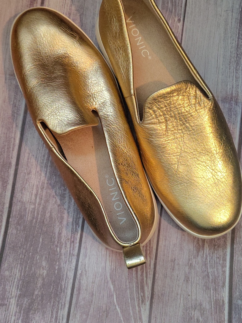 Vionic Gold Metallic Slip-On Loafers - Picture 4 of 4